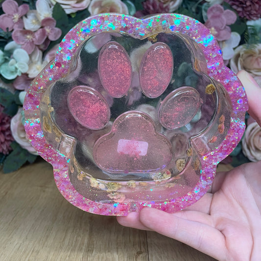 Pfoten Aschenbecher Pink mit echten Blumen